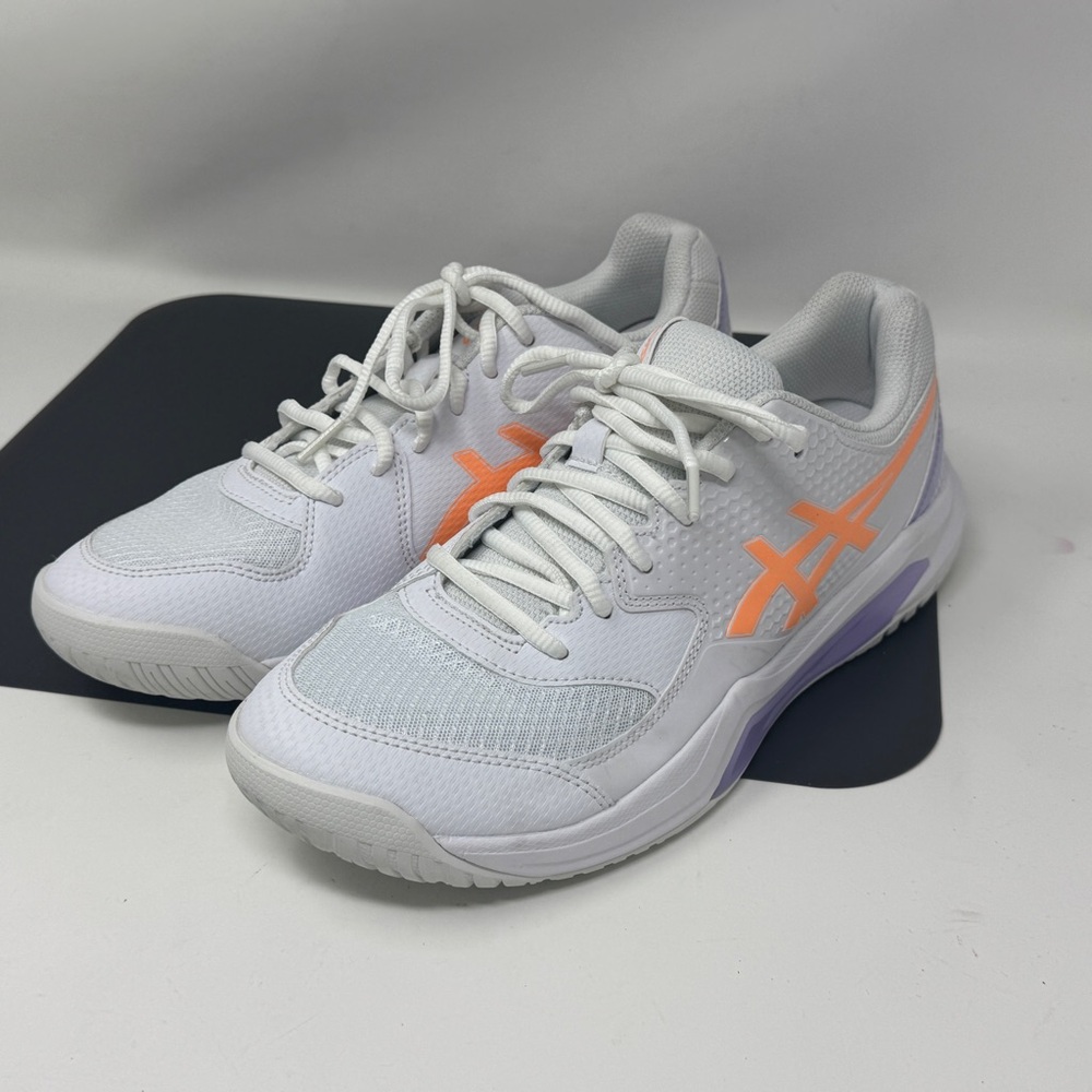 ASICS Women's 10 B GEL-Dedicate 8 Pickleball Shoe in White/Bright Sunstone